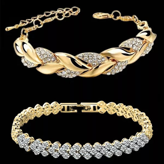 Luxury Love Braided Leaf Bracelet Charm Crystal Wedding Bracelets for Women