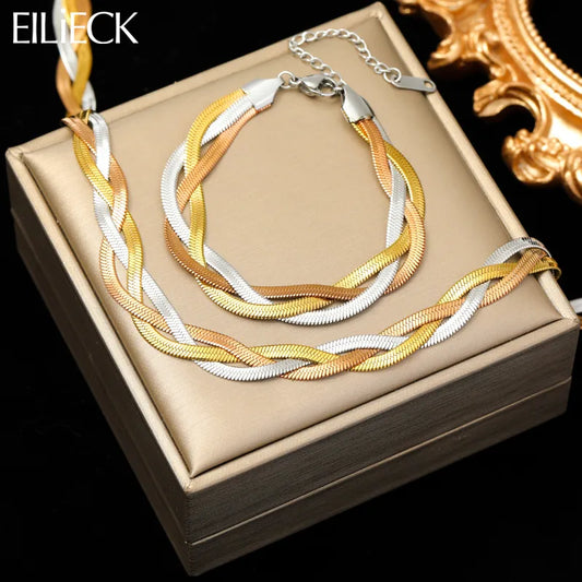 EILIECK Stainless Steel Crossing Necklace Bracelet